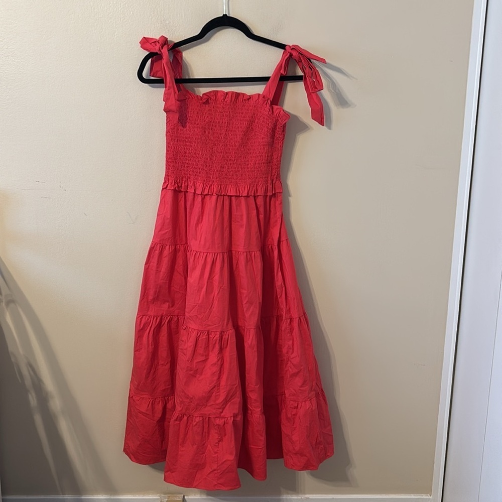 Tucknuck Alannah Cotton Blend Midi Shoulder Tie Dress